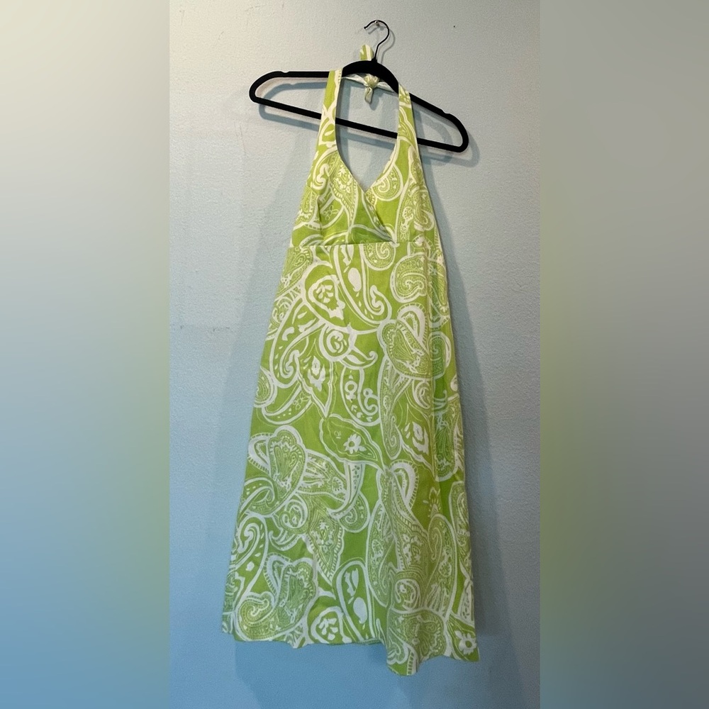 Harve Bernard Lime Green  Print Halter‎ Dress size 6